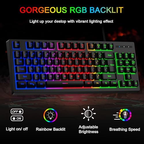 RGB 87 Keys Gaming Keyboard and Backlit Mouse Combo,BlueFinger USB Wired Rainbow Keyboard,Gaming Keyboard Set for Laptop PC Computer Game and Work - Image 2