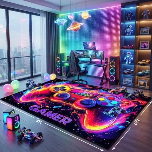 Gamer Rug for Boys Room - Gaming Rug, 6'x9' Game Controller Shape Gaming Carpet for Teens Boys Playroom Computer Chair Floor Mats Decor Game Carpet for Bedroom - Image 3