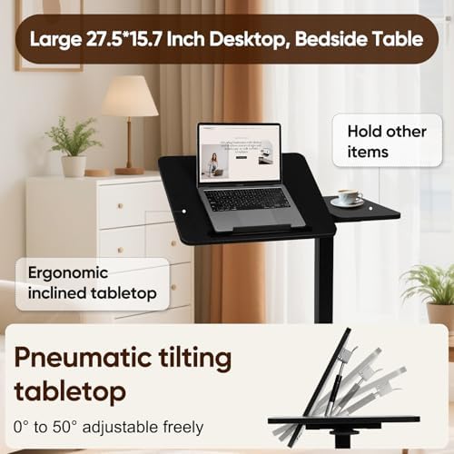 Adjustable Overbed Table with Wheels, Rolling Laptop Table for Bed & Sofa - Image 5