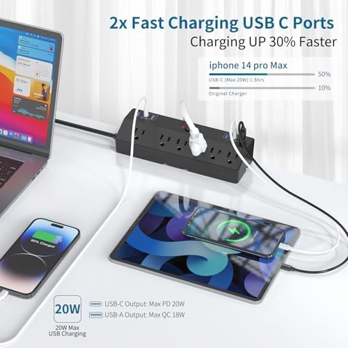 Desk Clamp Power Strip 10FT, 40W Total Fast Charging Station, Black - Image 2