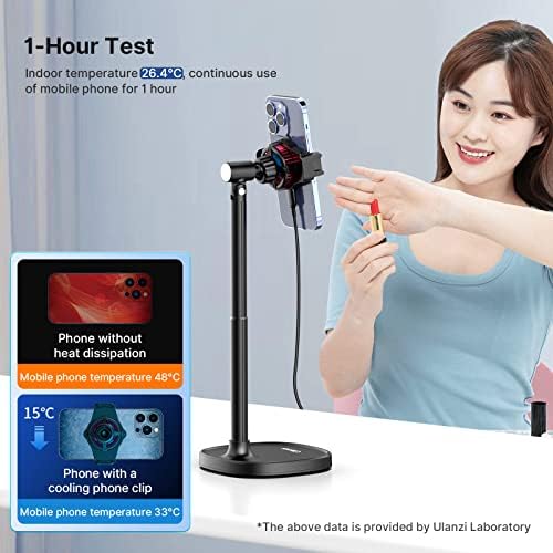 ULANZI SK-06 Cell Phone Stand with Phone Cooler, Desktop Phone Live Streaming Solution with Phone Cooling Fan, Height Adjustable Phone Cooler Stand Compatible with All Mobile Phones, iPhone & Android - Image 3