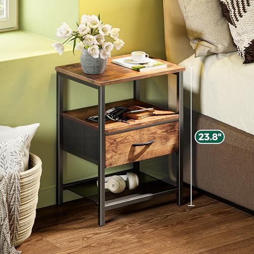 Huuger Nightstand Set of 2, Night Stand with Fabric Drawer, Mesh Shelf - Image 2