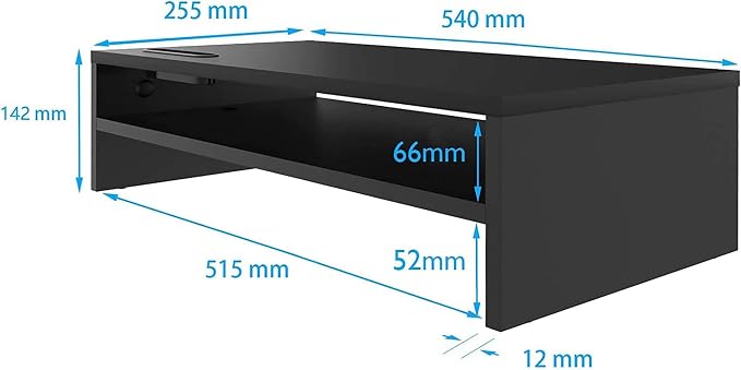 BONTEC Wood Monitor Stand Riser, 2-Tier Desktop Organizer | Ergonomic Computer Stand for Desk, Cable Management, Cellphone Holder, 21.3 Inch Shelf, Black - Image 6