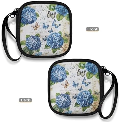 Wireless Headphone Case for Women, Flowers Portable Earphone Storage Bag Carrying Case, Earbud Holder with Handle Hydrangeas and Butterflies Print - Image 4