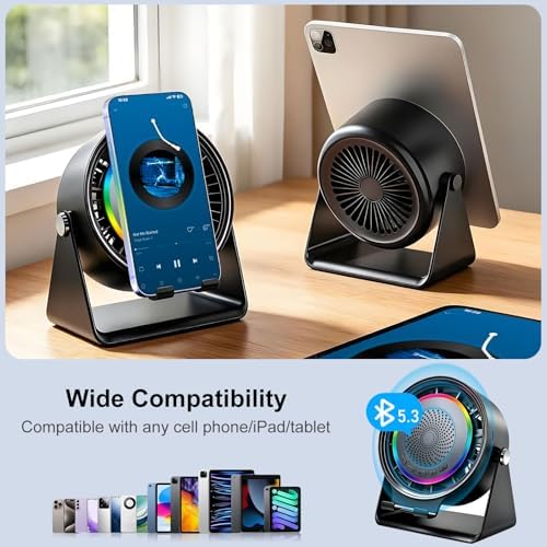 Bluetooth Speaker Desk Fan with Phone Stand & RGB Light - Image 5