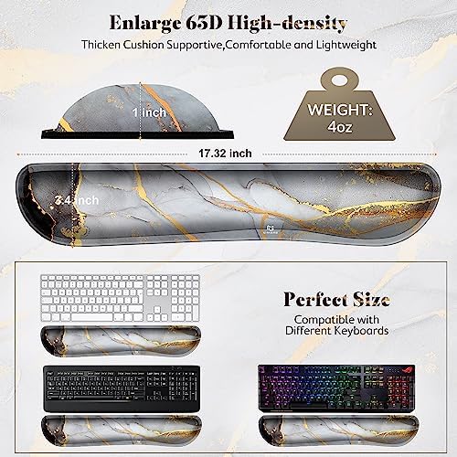 Gimars 17.3'' Extended Keyboard Wrist Rest Pad with 63D High-Density, Firm Memory Foam, Anti-Slip Rubber Base and Ergonomic Design for Typing Pain Relief,Office,Gaming, Computer, Laptop,Grey Golden - Image 6