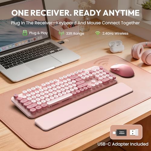 Wireless Keyboard and Mouse Combo, Typewriter Keyboard, Magnetic Wrist Rest - Image 2