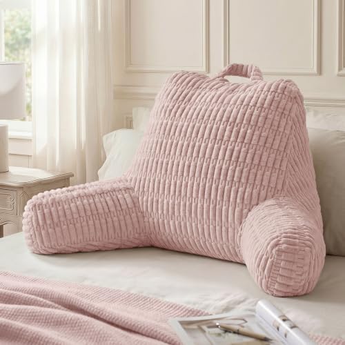 Blissful Diary Reading Pillow, Large Backrest Pillow with Shredded Memory Foam for Adult & Children, Designed for Bed and Couch Sitting Up, Includes Arms, Pockets and Washable Cover, Pale Pink by BlissfulDiary