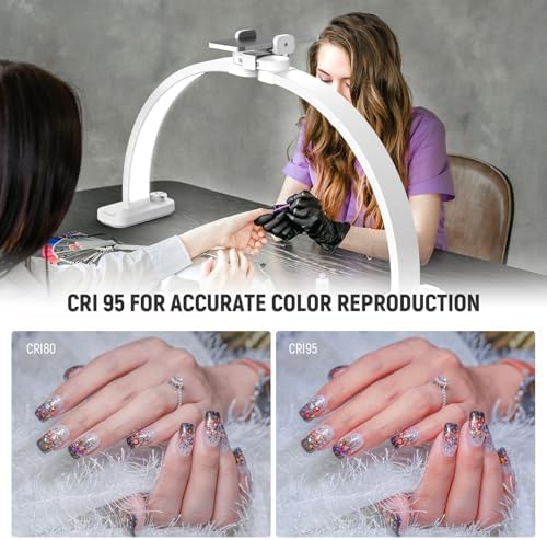 NEEWER Basic HM01-D 29" Arc Lamp, 40W Foldable LED Half Moon Table Nail Tech Light for Desk 3000K-6500K 3400lux/0.5m CRI95 USB Charging Phone Holder for Manicure Makeup Beauty Tattoo Overhead Shooting - Image 4