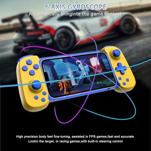Wireless Controller for iPhone 17/Android/PC/iPad/Tablet/Appl Arcade MFi Games/Switch/PS4, Support Streaming on PS5/Xbox/PC Console, Cloud Gaming Gamepad Joystick - Turbo/6-Axis Gyro/Dual Motors - Yellow - Image 4