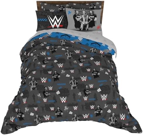 WWE Wrestling Bedding Set, Full Size 7 Piece Set Super Soft Cozy Reversible Comforter and Sheet Set with Sham, (100% Officially Licensed Product) by Franco by Franco