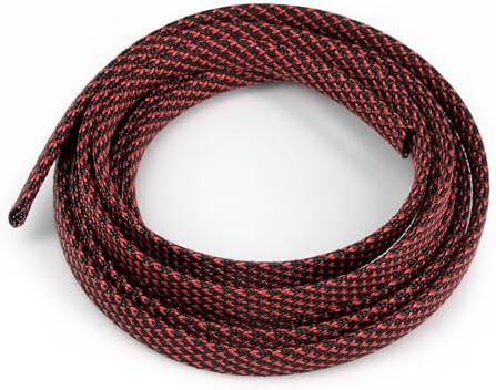 Braided Cable Sleeve, 16.4ft Expandable Mesh Cable Management Sleeve, Wear-Resistant Cord Protectors from Pets No Chew Flexible Wire Sleeving for Audio Video (Black and red-2, 5/8") by ConveniencetoYourLife