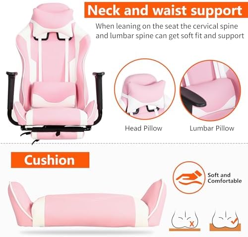 Gaming Chair, High Back PU Leather Gaming Chairs Computer Chair with Headrest & Lumbar Support, Height Adjustable Wide Seat Gaming Chairs for Adults, Game Chair with Footrest & Armrest - Image 4