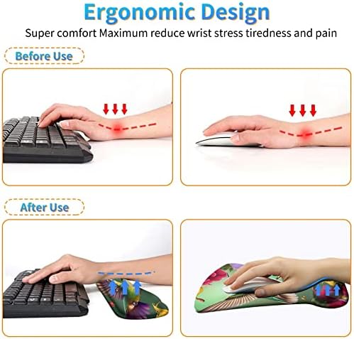 Ergonomic Mouse Pad with Wrist Support Gel & Memory Foam, Floral Hummingbird Flower Pattern, Non-Slip PU Base for Office, Gaming, Computer, Laptop, Home - Image 5