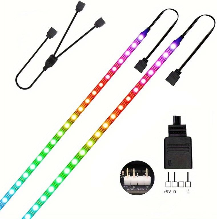 RGB Strip Light for PC Case, 2x19.7in 60LEDs Addressable LED Strip for Motherboard 5V 3-Pin Header Gaming Case DIY Lighting by niccryle