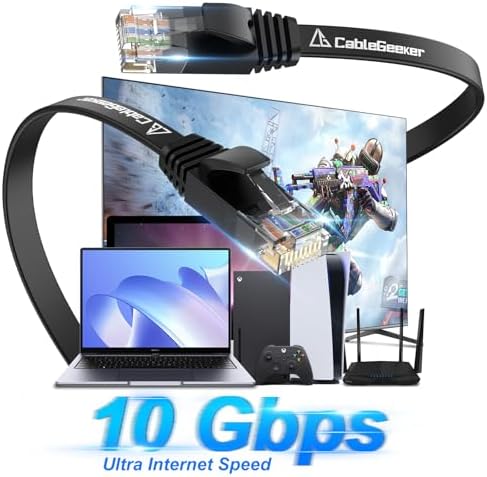 CableGeeker Cat 6 Flat Ethernet Cable 75ft, 10Gbps, Black - Image 2