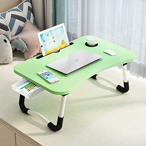 Lap Laptop Desk with Storage Drawer, Holders for Cup and Tablet, Laptop Bed Tray Table with Foldable Legs, Laptop Bed Stand, Portable Standing Table for Sofa Couch Floor (23.6", Green) - Image 4