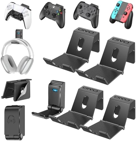 OIVO Controller & Headset Wall Mount Holder Stand, Foldable Headphone Stand, Gaming Controller Holder Hanger Hook, Universal Storage Organizer Controller/Earphone/Game Accessories-5 Packs by OIVO