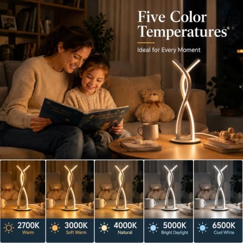 MORIACC Modern LED Table Lamp, App & Remote Control Bedside Lamp, 5 Color Temperatures 3500K-6500K, Dimmable 10%-100% Brightness, USB Powered Desk Light for Bedroom, Office and Living Room Decor - Image 2