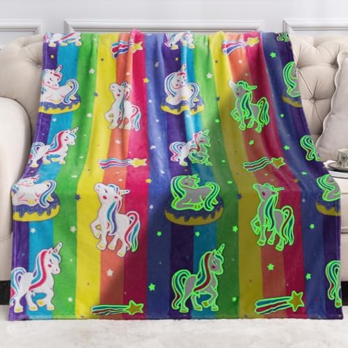 Jekeno Unicorn Toys Gifts for Girls Glow in the Dark Blanket Throw 50"x 60" by Jekeno