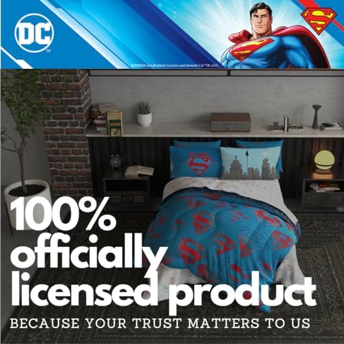 Superman DC Comics Kids Bedding Super Soft & Cozy Reverisble Microfiber Comforter and Sheet Set with Sham, 7 Piece Full Size, (Officially Licensed Product) By Franco - Image 6