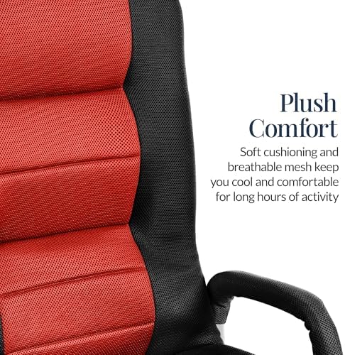 Best Choice Products Swivel Gaming Chair 360 Degree Multipurpose Floor Chair Rocker for TV, Reading, Playing Video Games w/Lumbar Support, Armrest Handles, Adjustable Foldable Backrest - Black/Red - Image 5