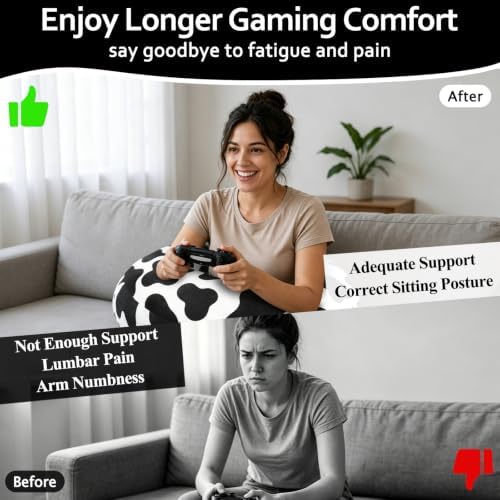 Ergonomic U-Shaped Gaming & Lap Pillow for Crocheting - Cute Cow Pattern Crochet Pillow with Elbow & Arm Support, Lap Desk Pillows for Reading, Playing or Crocheting, Suitable for Adults - Image 7