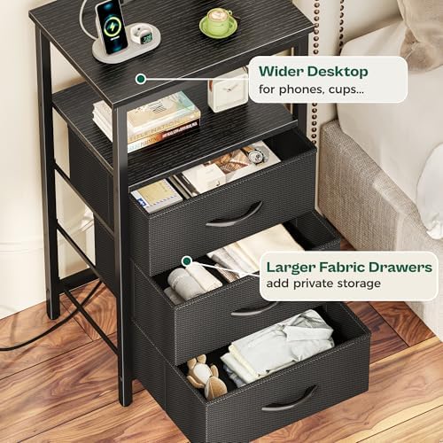 Huuger Night Stand with Charger Station and LED Lights, 3 Drawer Nightstand - Image 7