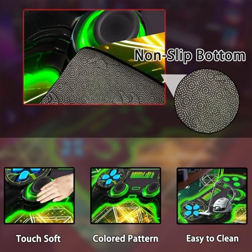Gaming Rug for Boys Room - Gamer Rug, 5'X7' Cool Gaming Carpet for Teens Boys Bedroom Playroom Decor, Game Controller Carpet for Office Computer Chair Floor Mats, Green - Image 6