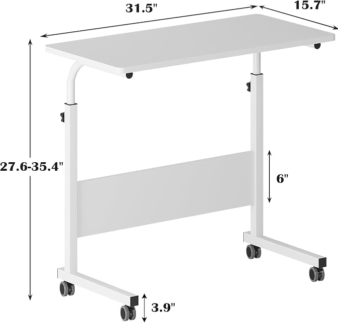 DlandHome 31.4 Inches Rolling Desk with Wheels Adjustable Height, White - Image 3