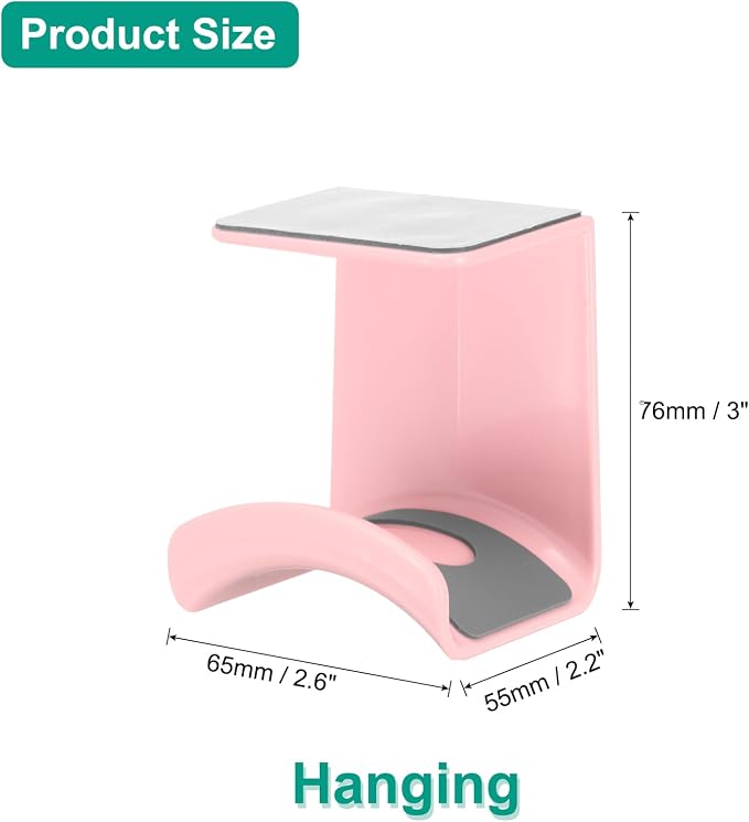 uxcell Headphone Stand, 2 Pcs ABS Headset Holder Adhesive Headphone Holder Hook Mount Headphone Hanger Hook Under Desk for Gaming Headphones Earphones Cables, Pink(Hanging) - Image 2