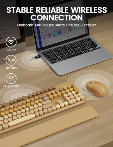 Wireless Keyboard and Mouse Combo, Cute Typewriter, Magnetic Wrist Rest - Image 4