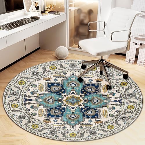 Office Chair Mat for Hardwood Floor, Vintage Computer Gaming Rolling Low Pile Carpet Floor Chair Mat, Anti-Slip Backing Round Desk Rug Floor Mat for Home by Heavyoff