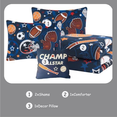 Boys Comforter Sets Full Size - 4 Pieces Sports Bedding Full Bedding Set - Image 6