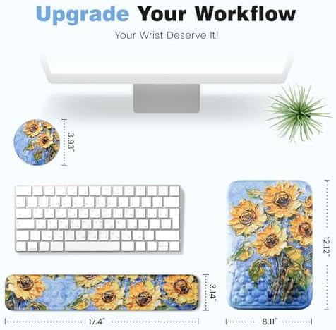 Ospelelf 3 in1 Ergonomic Wrist Rest Pad for Computer Keyboard and Mouse, Large Mouse Pad Set with Support for Office, Sunflower - Image 3