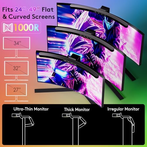 Quntis 17.7'' Curved Monitor Light Bar RGB Backlight with Music Sync, Black - Image 5