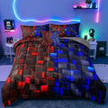 6 Pieces 3D Block Bedding Set Full Size Red Blue Gaming Block for Boys Comforter Set Bed in A Bag Perfect for Boys Girls Kids Teens Bedroom Decorative Full09 by ZJianHOME