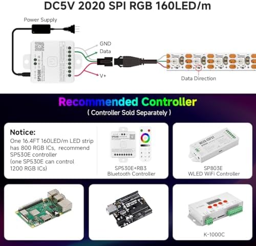BTF-LIGHTING WS2812B LED Strip IC RGB 5mm 2020SMD DC5V 9.8FT 160LED/m - Image 5