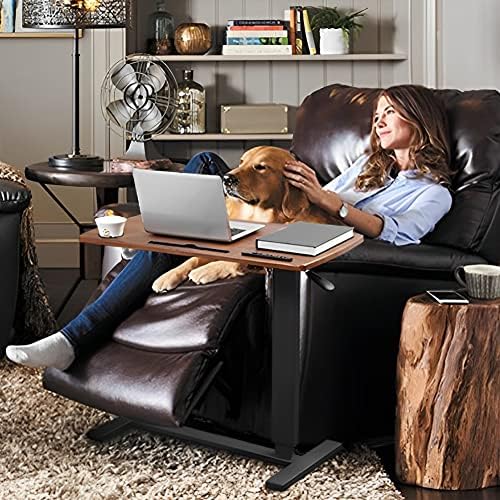 Over Bed Table Pneumatic Adjustable Height Stand Desk with Hidden Wheels USB Ports Pad Slot Mobile Laptop Standing Desk Cart, Podium Table (Walnut, 32X16 inshes) - Image 2