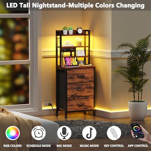Furnulem Tall Nightstand, 45.3" Bedside Table & End Table, 3 Fabric Drawers - Image 5