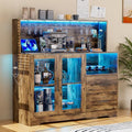 Home Bar Cabinet with Adjustable RGB LED Light, Wine & Coffee Storage with Rack & Drawers, Charging Station, Modern Liquor Cabinet for Living & Dining Room, All-in-One Wine Bar Cabinet (Rustic) by GIODIR