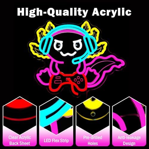 Gaming Axolotl Neon Sign Dimmable Axolotl Playing Video Games Light Up Sign Game Room Led Wall Art Gamer Room Decor Funny Axolotl Gifts for Girls Boys - Image 6