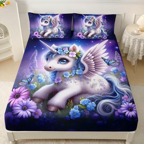 HOSIMA Kids Kawaii Unicorn Twin Bedding Sets,1 Fitted Sheet+2 Pillowcases. - Image 2