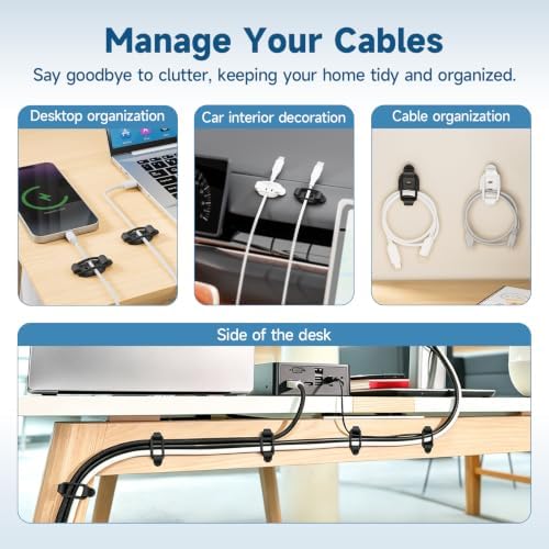 10 Sets Adjustable Cable Management Clips, Self Adhesive Cord Organizer with Elastic Loop, Reusable Cable Holder for Desk, Under Desk, Wall, TV, Office, Home, Charging Cables, USB, HDMI, PC Wires - Image 3