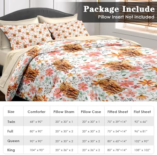 Pamnest Twin Comforter Set with Sheets, 5 Pieces Cute Highland Bedding - Image 6