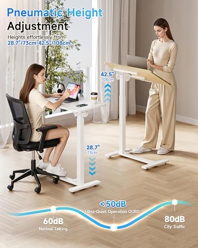 BIZUM Mobile Standing Desk Laptop Desk Pneumatic with Wheels 180° Tilt Top Hospital Bed Table Portable Rolling Cart Foldable Bedside Table for Hospital&Home Use, White - Image 6