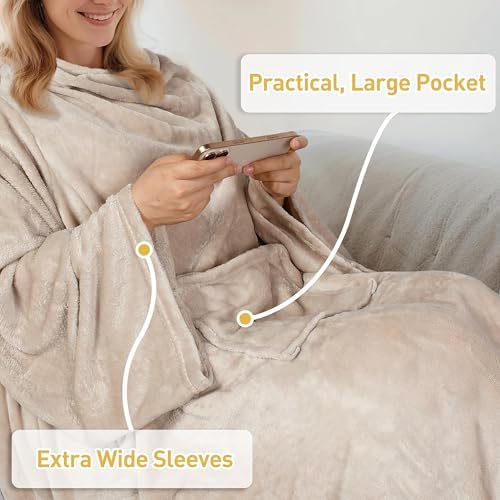 Catalonia Wearable Blanket with Sleeves for Women & Men, Fleece Wrap Throw - Image 5