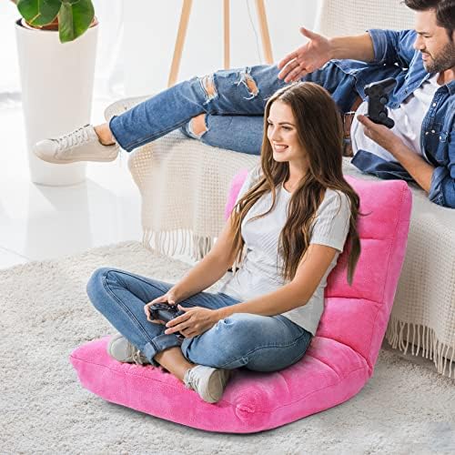 Moccha 14-Position Floor Chair, Folding Sofa Chair with Back Support, Memory Foam Floor Gaming Chairs for Adults, Adjustable Padded Couch Recliner Sleeper Bed for Reading, Meditating, Pink - Image 2
