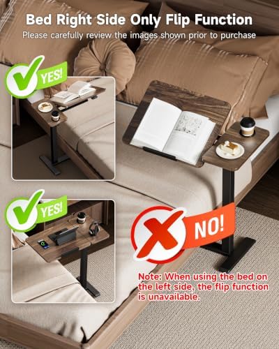 BZIUM Overbed Bedside Table with Hidden Wheels, Adjustable Medical Tilt Top Hospital Bed Table Over The Bed, Rolling Desk Mobile Standing Desk (31.5x15.8, Walnut) - Image 4