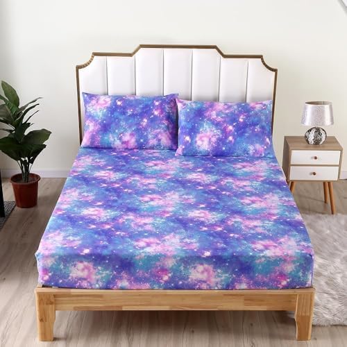 SDIII Colorful Galaxy Fitted Sheet Twin with 2 Pillowcases, Deep Pocket Soft Microfiber Space Bed Sheet Twin Size for Girls Boys Kids and Teens - Image 2